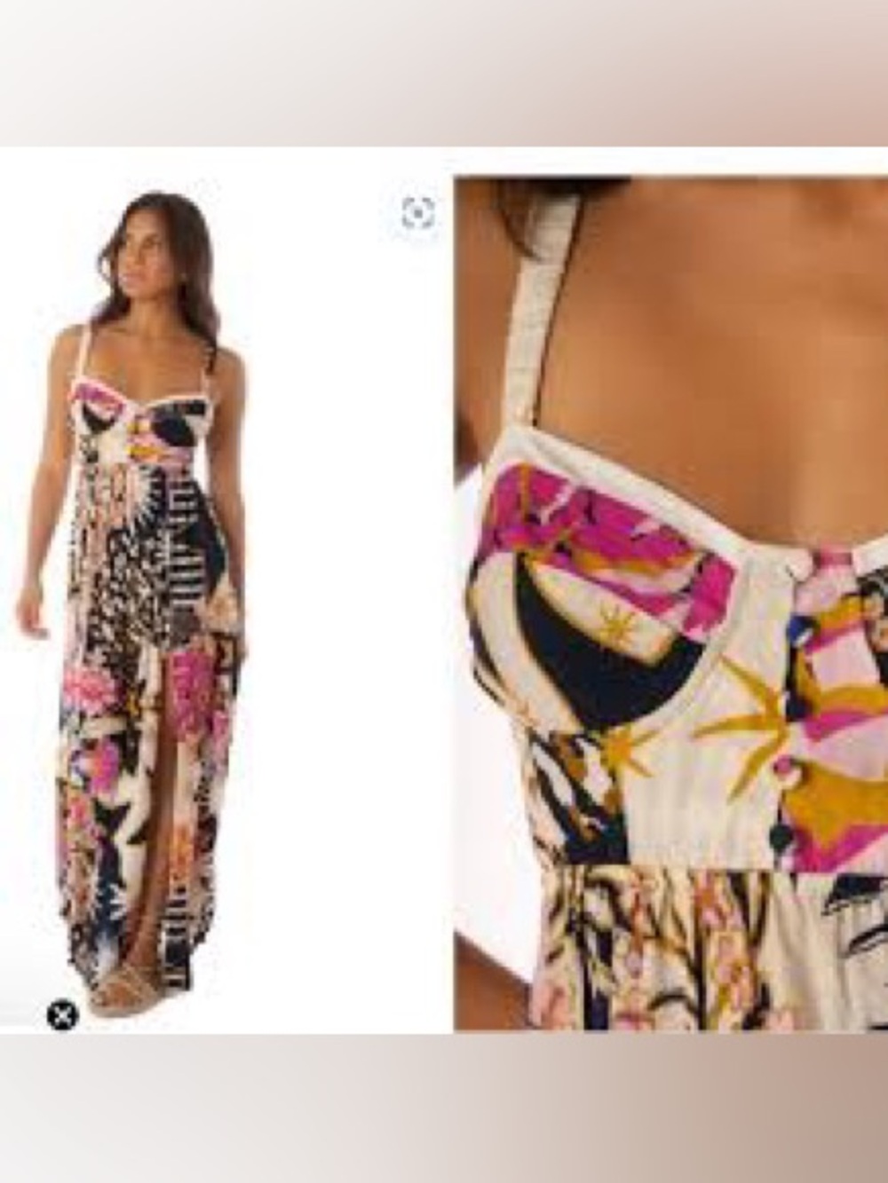 Maaji Floral & Celestial Print Maxi Dress Bustier Top Adjustable Straps Size S